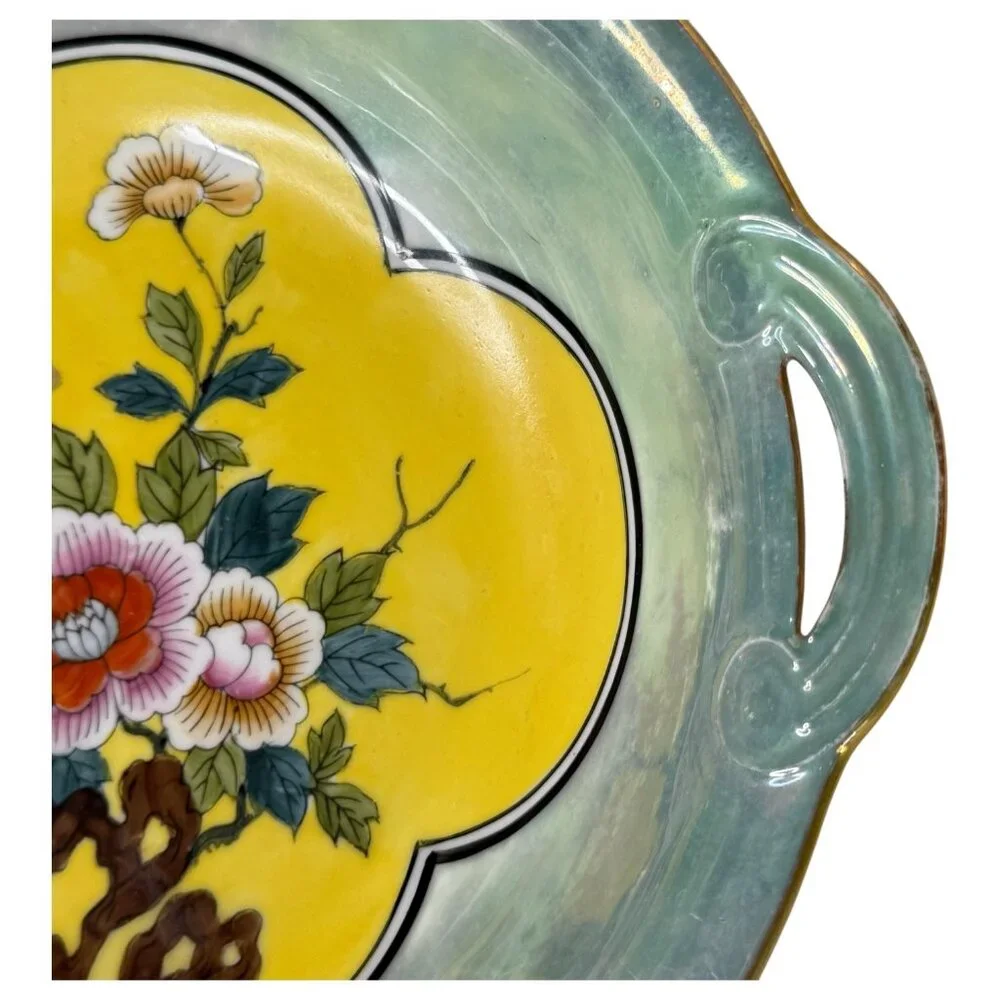 VTG Hand Painted Art‎ Deco Lustreware Bowl With Handles Butterfly Flower Japan